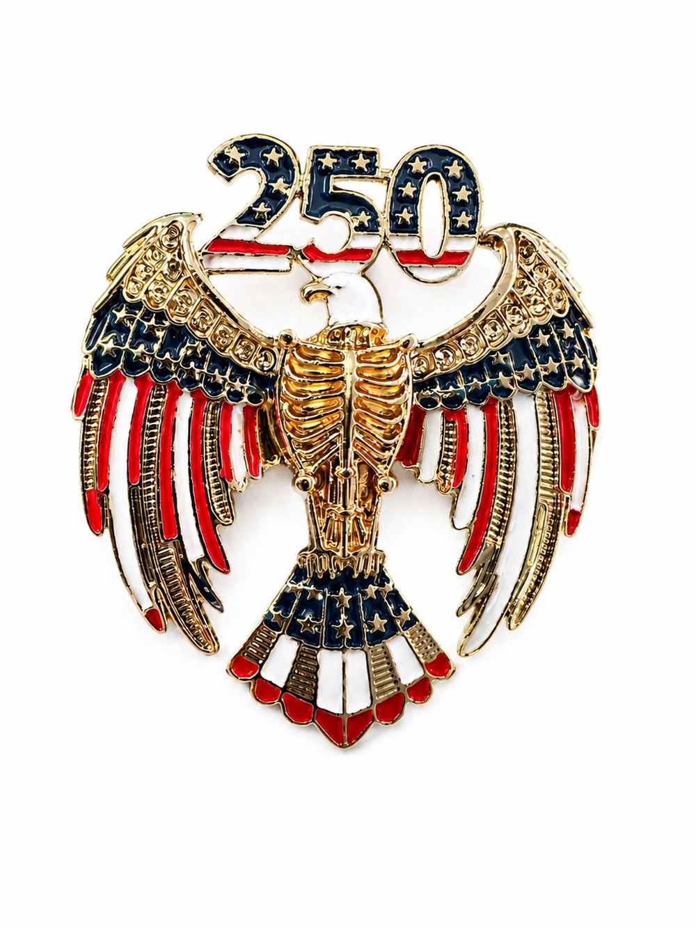 Patriotic Eagle 250 Anniversary Gold Plated Enamel Brooch/Pin Red, White & Blue